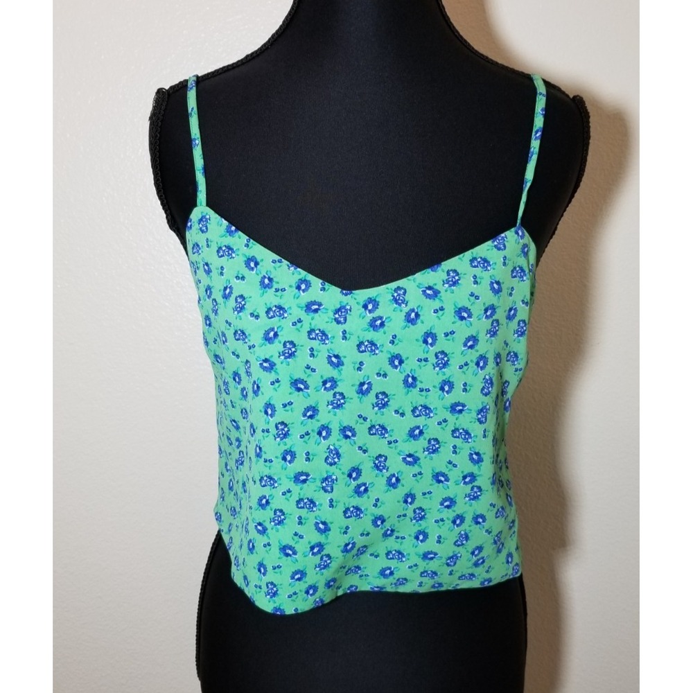 Lola May Green Floral Crop Spaghetti Strap Tank Top US Sz 6 Festival Cottage NWT